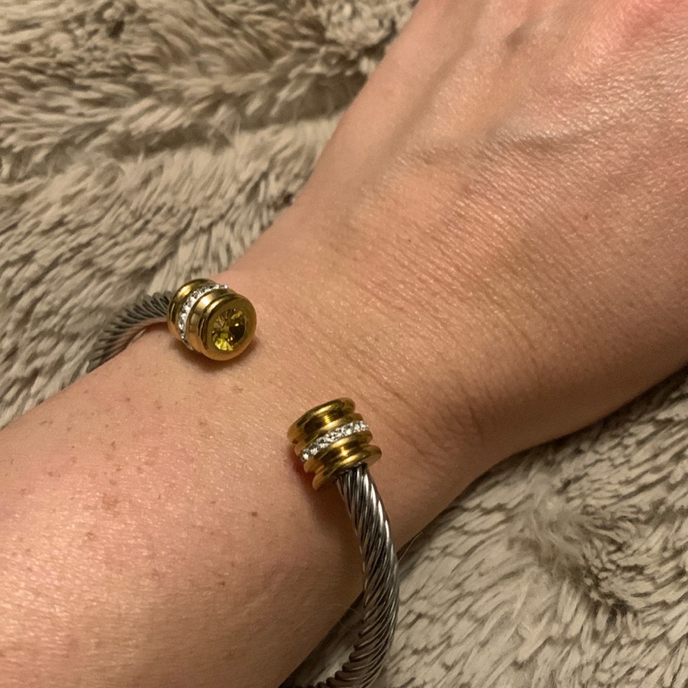 Two tone cable bracelet- birthstone